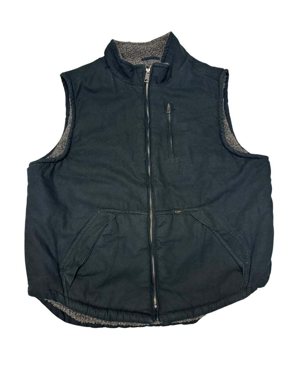 Lee Vest Mens Large Black Canvas Sherpa Lined Quilted Workwear Zip Pockets Warm